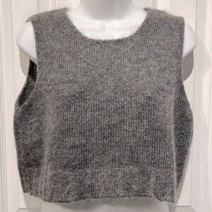 Grey Mohair Blend Boxy Cropped Italian Made Pullover Vest Size M